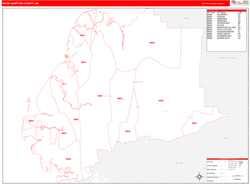 Wade HamptonBorough (County), AK Wall Map Zip Code Red Line Style 2024